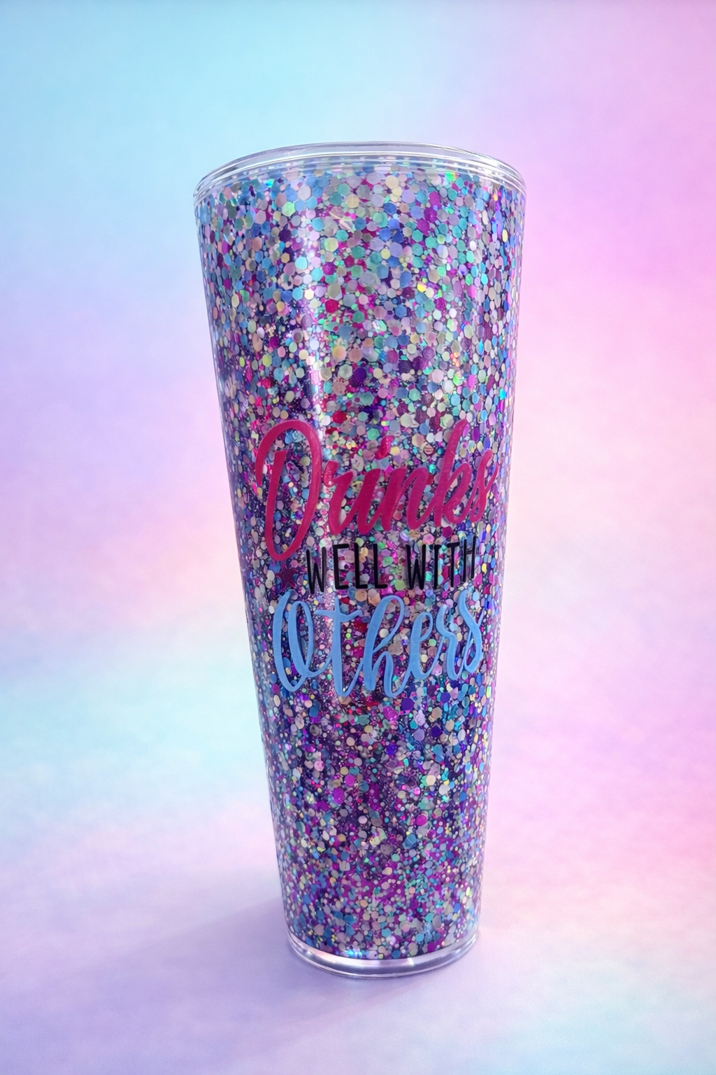 24oz “Drinks well with others” Snow globe Tumbler