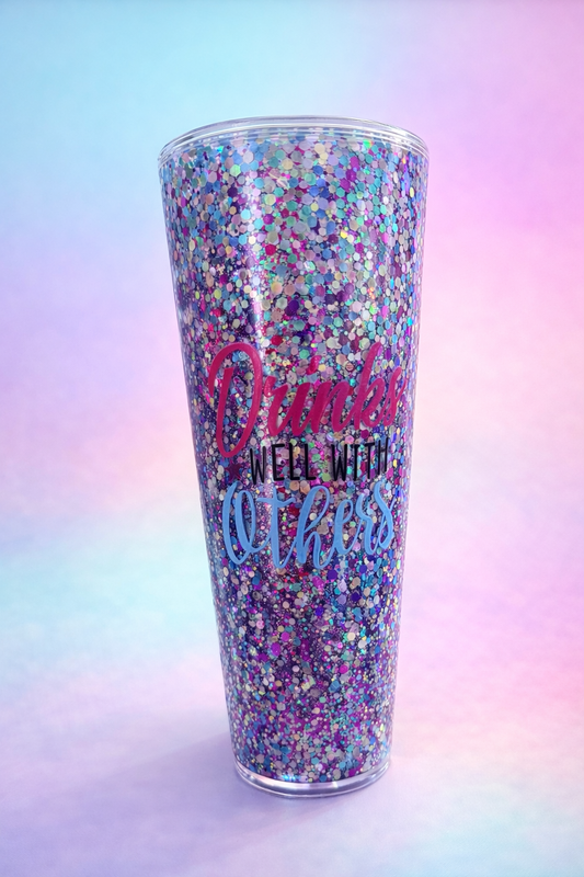 24oz “Drinks well with others” Snow globe Tumbler